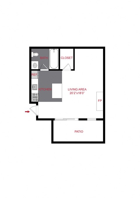 Floor plan for studio, 1 bath, 395 sqft